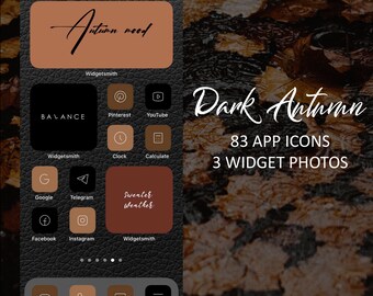 Dark Autumn App Icons iOS 17: Brown Minimalist Theme (83 Icons + 3 Widgets)