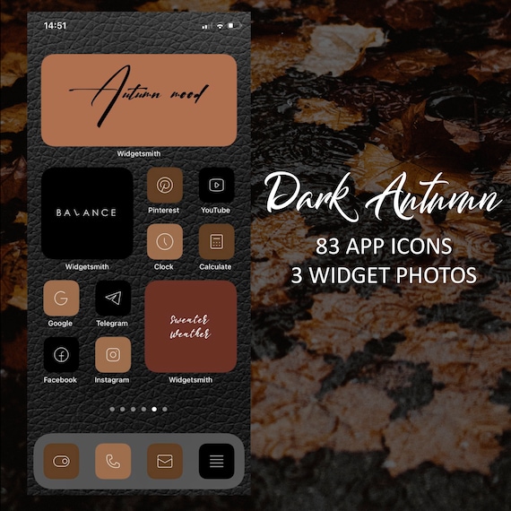 Dark Autumn Ios 14 App Icons Orange Fall Black Mood Widget Etsy