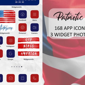 168 American Patriotic iOS 17 App Icons Widget  iOS 17 Cover USA Aesthetic Minimal Icon Iphone Apple Pack Icons Red Blue White Set Aesthetic