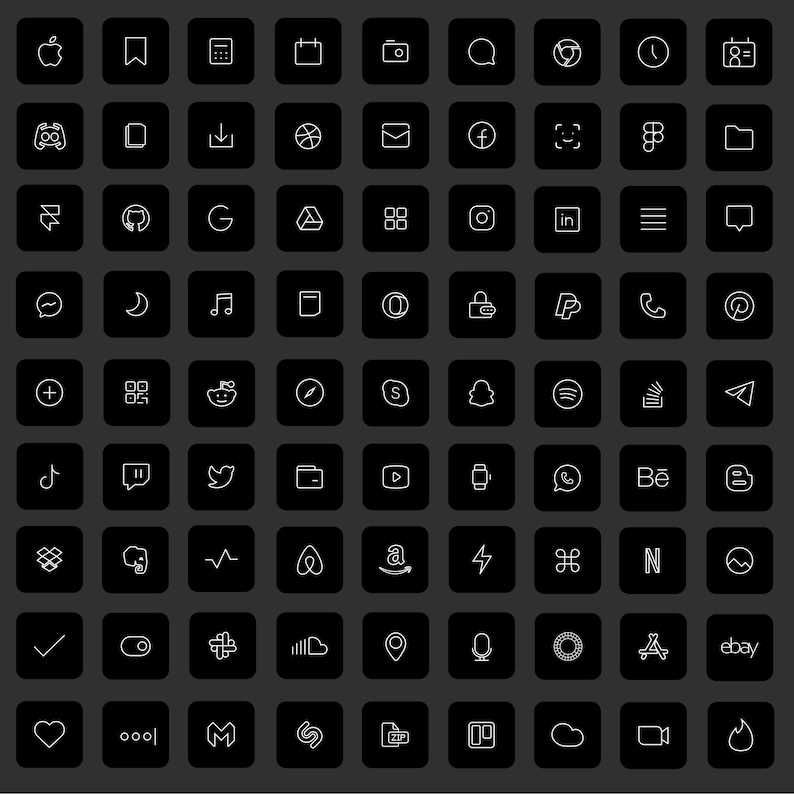 83 Black iOS 14 App Icons Dark Mode Widget iOS 14 Cover Etsy