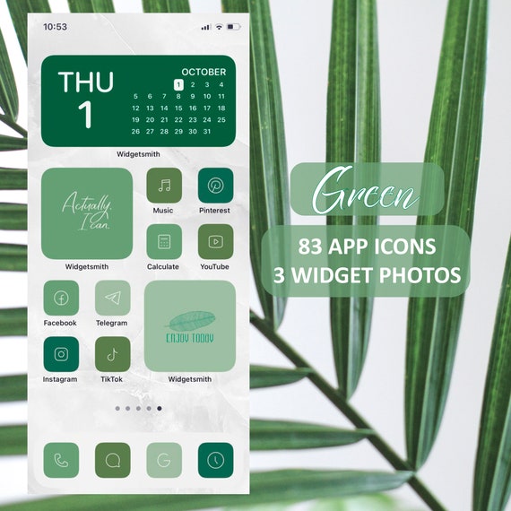 Green Ios 14 App Icons Light Bright Mood Ios14 Widget Cover Etsy