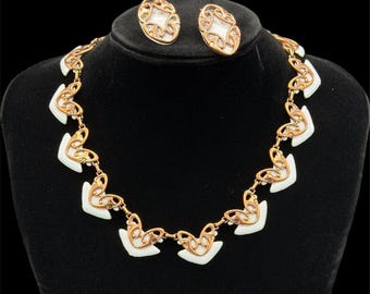 Vintage Matisse Copper Enamel Parure – Signed Necklace & Clip Earrings
