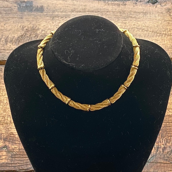Vintage MONET Modernist Gold Plated Gilt Twist Rope Necklace Signed-Costume Jewelry-Fashion Jewelry