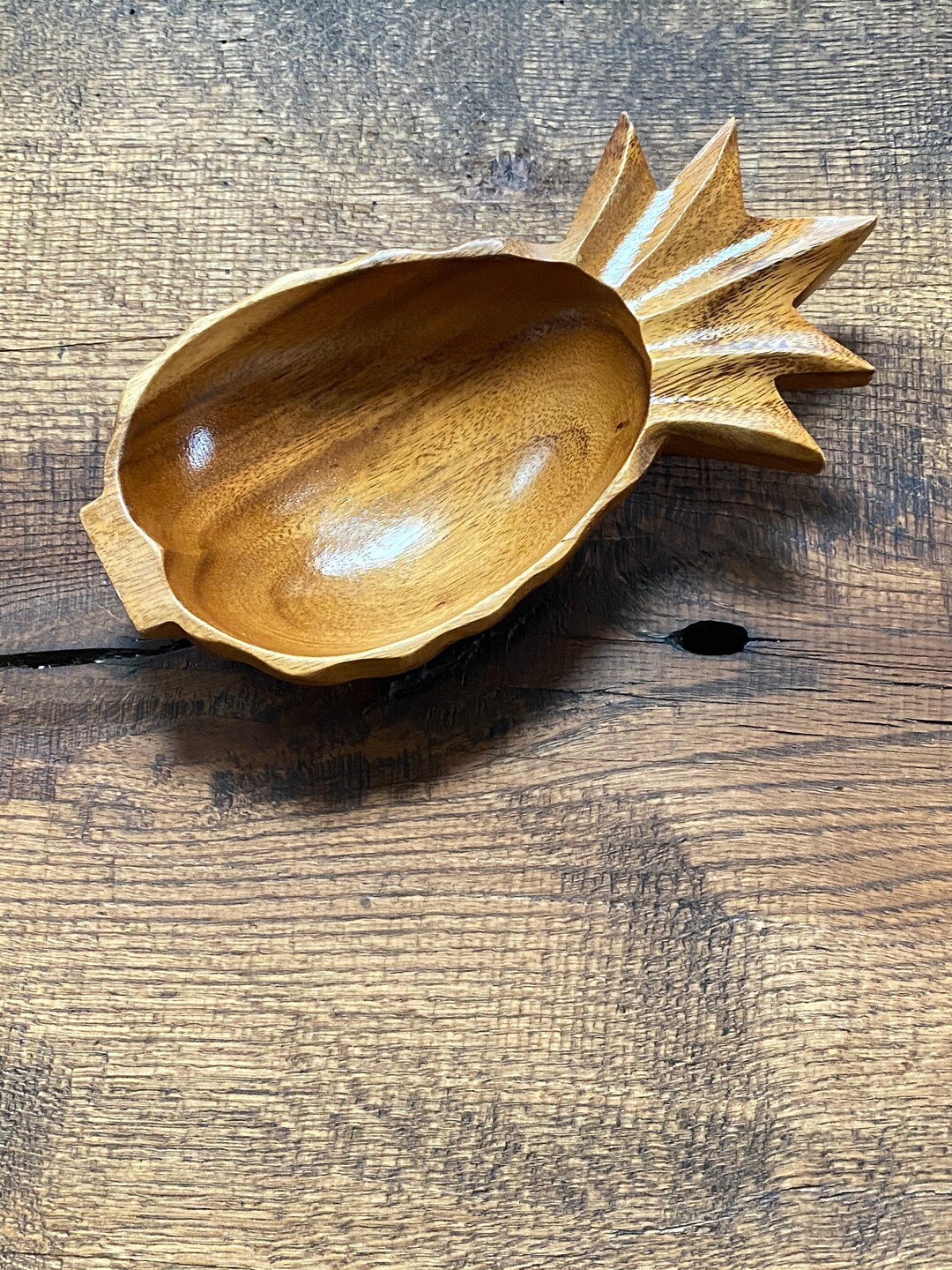 Vintage Wooden Pineapple Bowl Monkey Pod Hand Crafted Signed Etsy