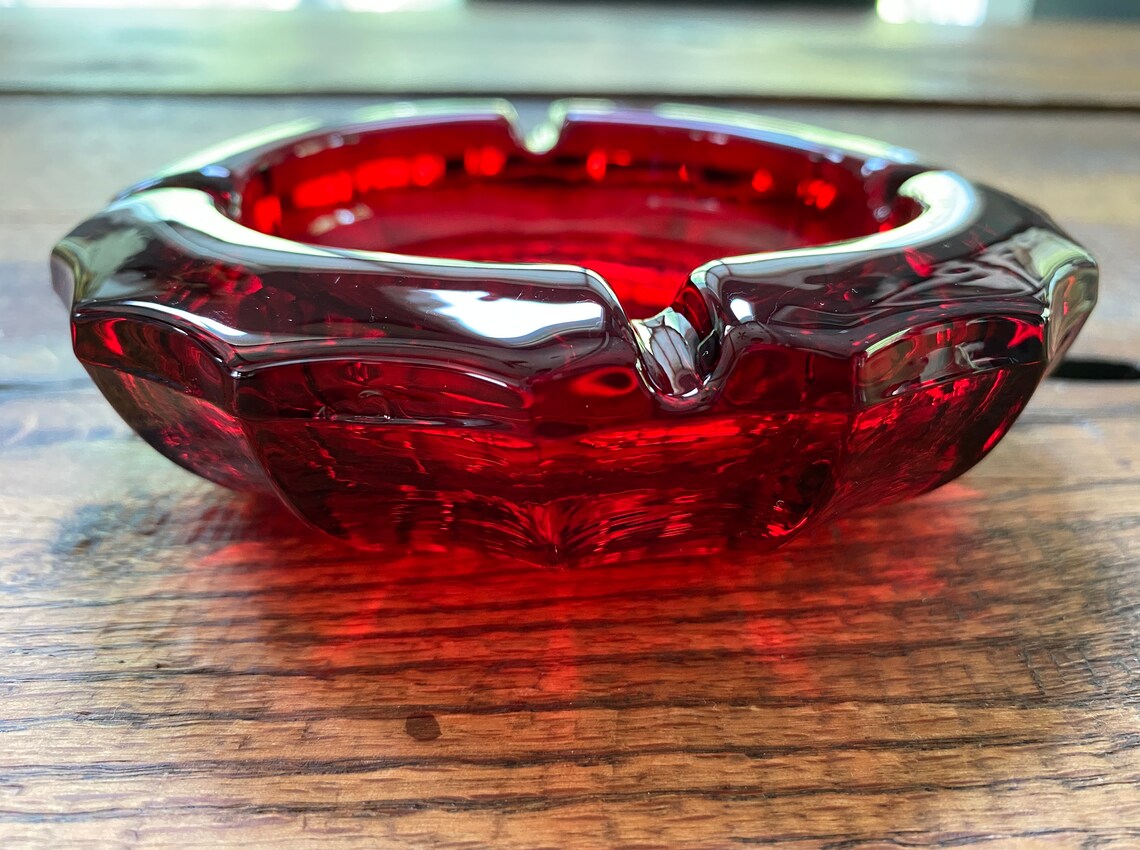 Vintage Fostoria Frosted Eagle Coin Glass Ashtray Ruby Red Etsy