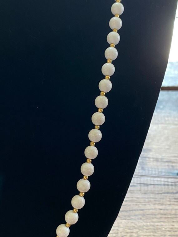 Vintage White & Gold Long Single Strand Lucite Be… - image 2