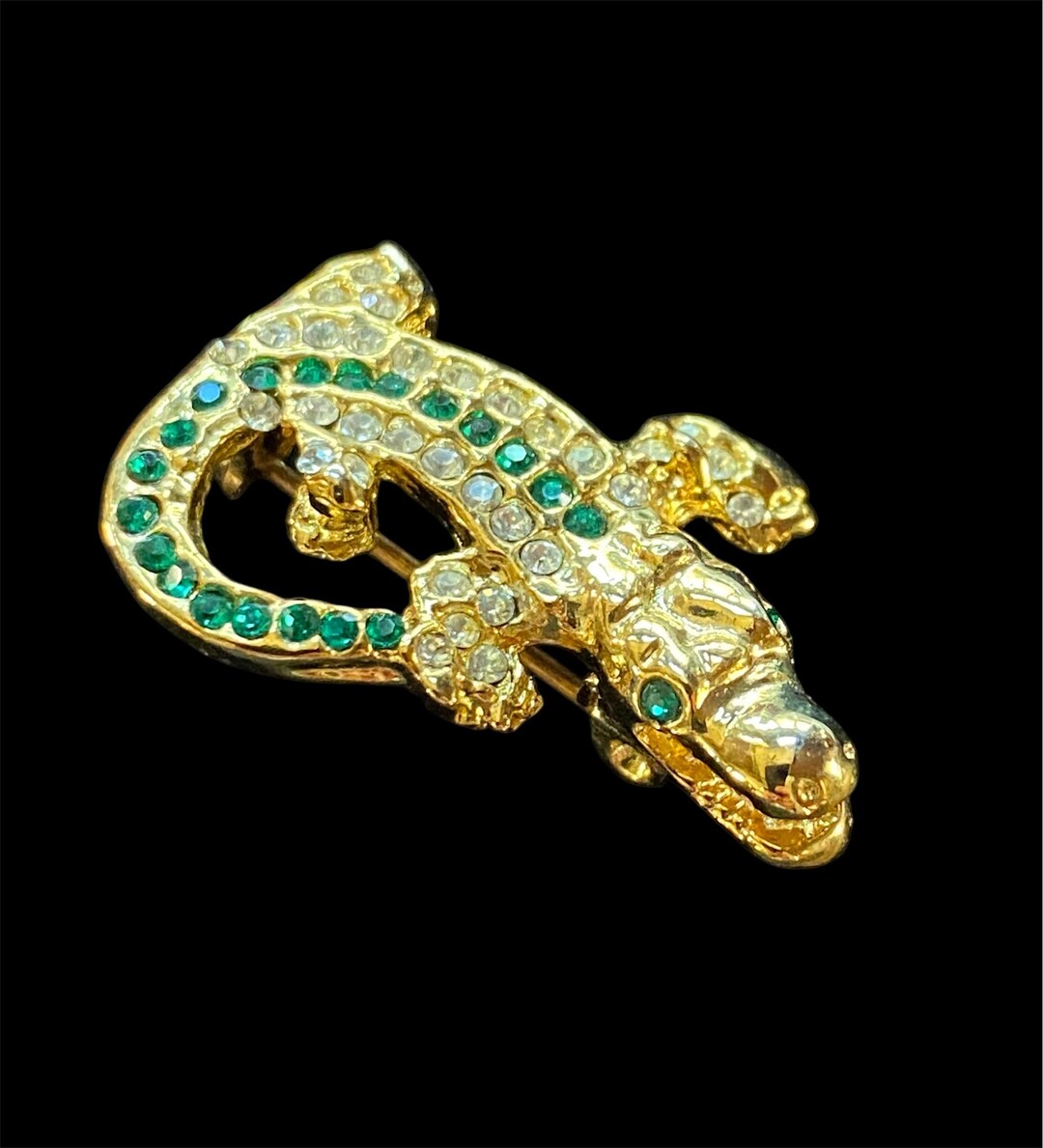 Vintage Rhinestone Alligator Pin: 1980s Gold-tone Crocodile Brooch - Etsy