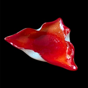 Vintage Mid-Century Murano Art Glass Candy Bowl: Red & White Fold-Over Design