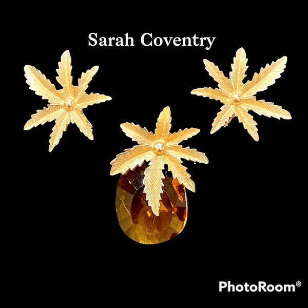 Vintage Sarah Coventry "Autumn Haze" Pineapple Brooch & Earring Set, Demi Parure, Signed