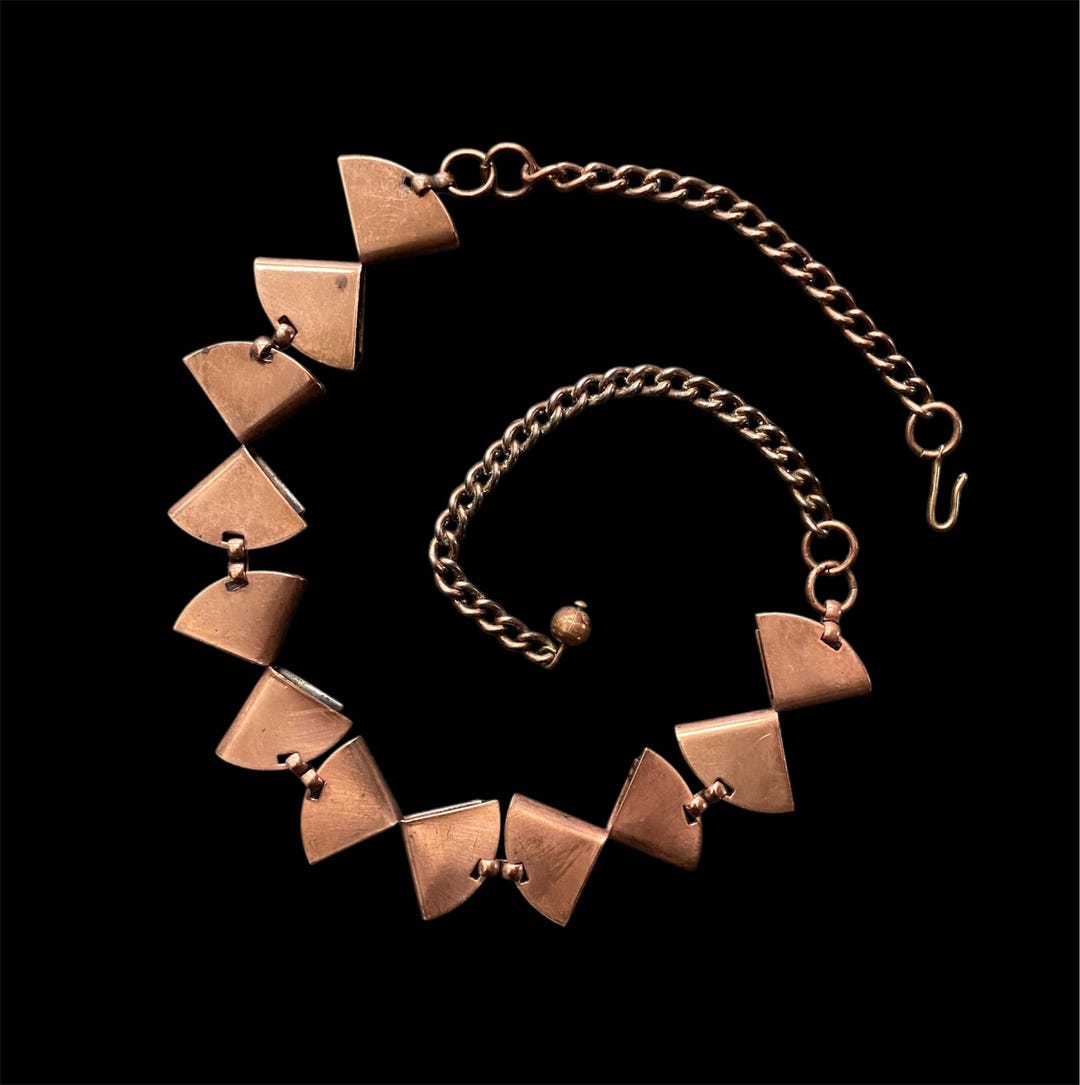 Triangular Link Chain Vintage Copper Triangular Link Necklace: Artisan Choker, 1970s Retro ...