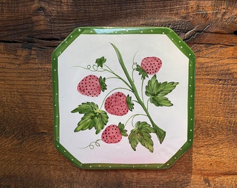 Ceramic Tile Trivet Hand Painted Strawberries Made in Italy "The Cellar" for Macy's