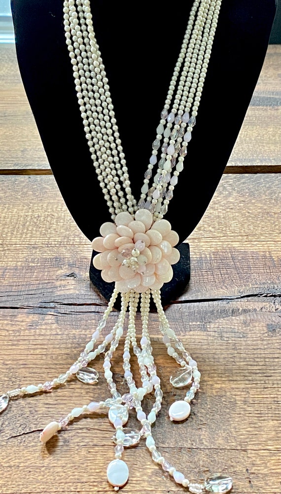 Vintage Joan Rivers Faux Pearl Pink Flower Cluste… - image 2