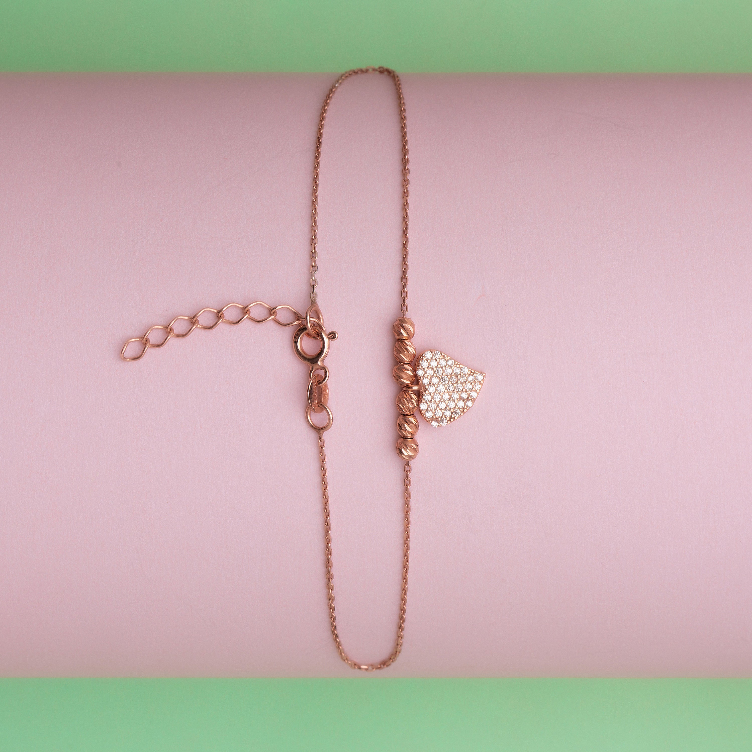 Heart Anklet Beaded anklet Rose Gold anklet Sterling Silver Etsy