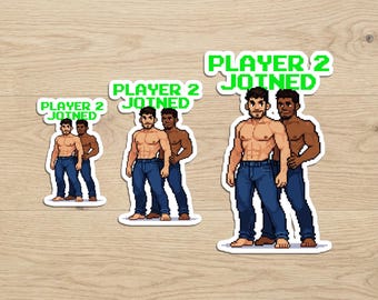 Pixel Gay Gamer Sticker "Player 2 Joined" – Vinyl, glossy – LGBTQ video game art for laptops, consoles, and more