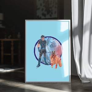 Stampa artistica "LederMeister e cucciolo" - Arte gay - Disegno maschile - Idea regalo unica - vari formati