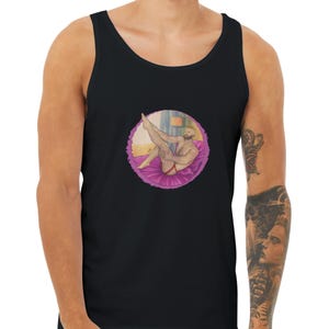 Camiseta de tirantes para hombre "La Pierna" – Pin-up masculino – Arte de hombre musculoso – Arte gay – Moda de verano – Para hombres gay – Regalo divertido