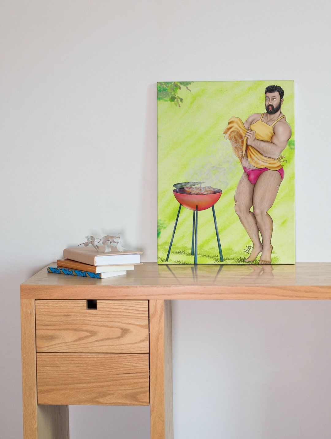 Canvas Print bbq Pin up Drawing Funny Gift for Men Printed on Canvas ...