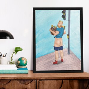 Fine Art Print&quot;Traffic Lights&quot; in 30x40cm (12x16&quot;) or 20x30cm (8x12&quot;) Male Pin Up Drawing