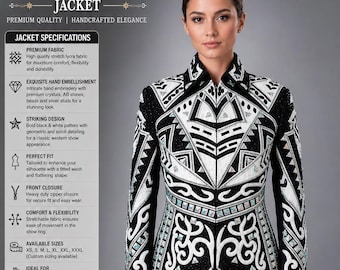 Chaqueta de exhibición en blanco y negro / Ropa de competición de espectáculos ecuestres occidentales con pedrería