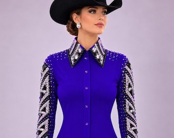 Royal Blue Crystal Western Show Shirt, Women's Equestrian Competition Jacket
