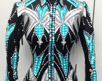 Western Showmanship Jacket: Black, Silver & Turquoise Horse Riding Show Clothing