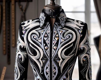 Op maat gemaakte zwarte Crystal Western Showmanship-jas | Paardrijwedstrijdkleding
