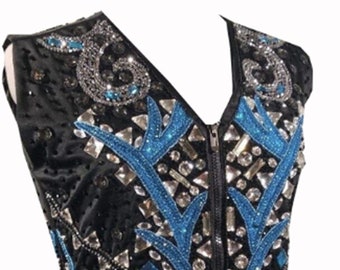 Chaleco Western azul: traje de equitación con diamantes de imitación