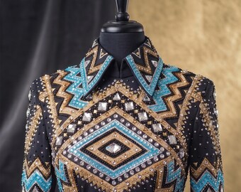 Sparkling Crystal Western Show Jacket, Women's Rodeo Queen Horsemanship Shirt