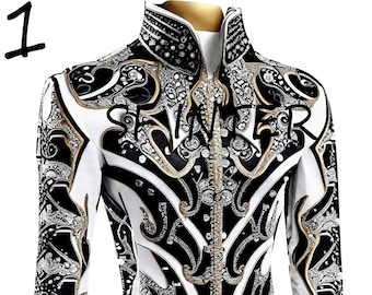 Jaqueta Showmanship Preta e Branca: Roupas Personalizadas para Equitação Western