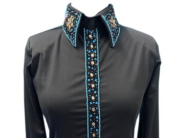 Western Show Shirt: Black Horsemanship Riding Shirt with Crystals