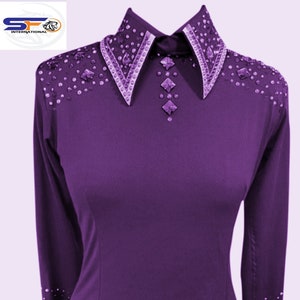 Womem&#39;s Western Custom Show Shirt, Western Rail Shirt, Western Custom Rail Shirt, Purple Rail Shirt, Rhinestone Horse Show Jacket