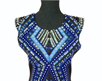 Chaleco Western azul: ropa de equitación con diamantes de imitación