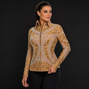 Rhinestone Western Show Jacket, Champagne Base, Gold Embellished Equestrian Apparel image 6