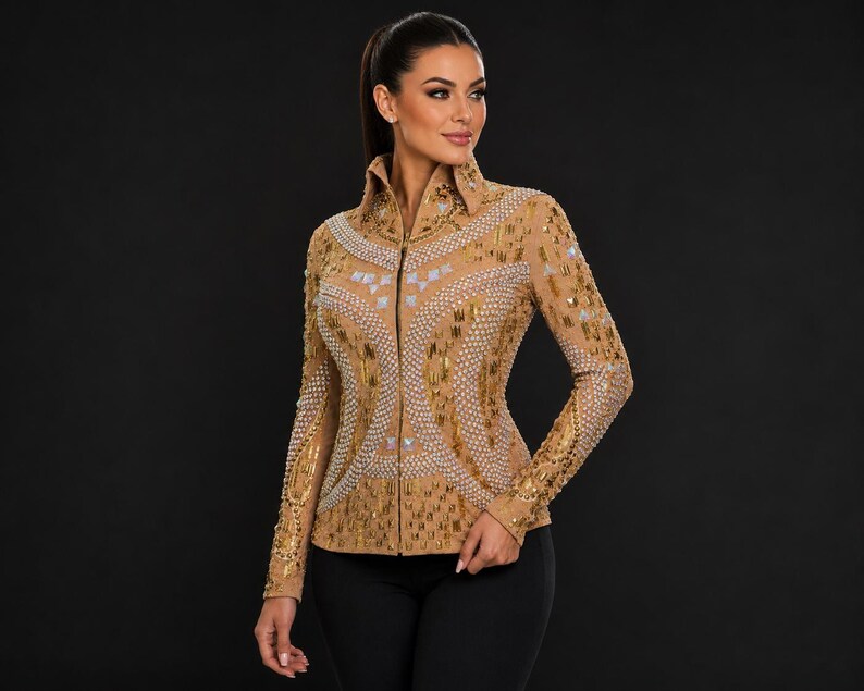 Rhinestone Western Show Jacket, Champagne Base, Gold Embellished Equestrian Apparel image 6