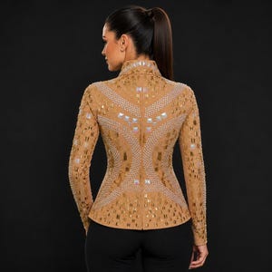 Rhinestone Western Show Jacket, Champagne Base, Gold Embellished Equestrian Apparel image 7