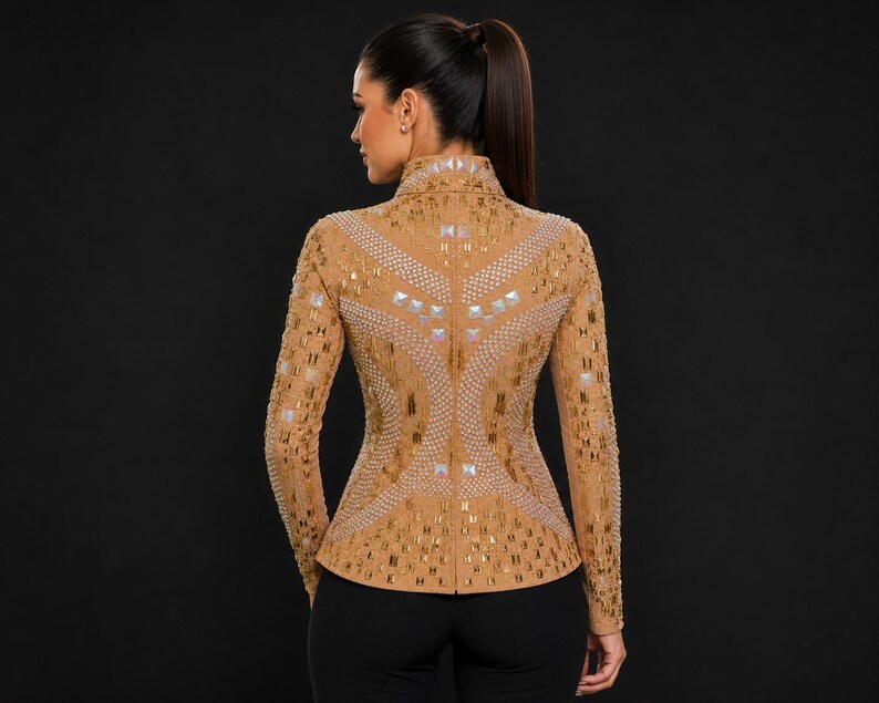 Rhinestone Western Show Jacket, Champagne Base, Gold Embellished Equestrian Apparel image 7