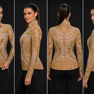Rhinestone Western Show Jacket, Champagne Base, Gold Embellished Equestrian Apparel image 3