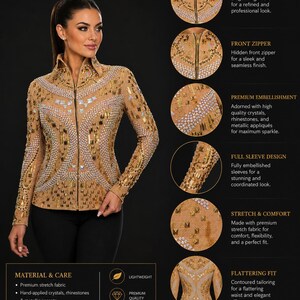 Rhinestone Western Show Jacket, Champagne Base, Gold Embellished Equestrian Apparel image 2