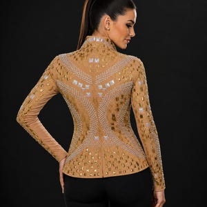 Rhinestone Western Show Jacket, Champagne Base, Gold Embellished Equestrian Apparel image 5