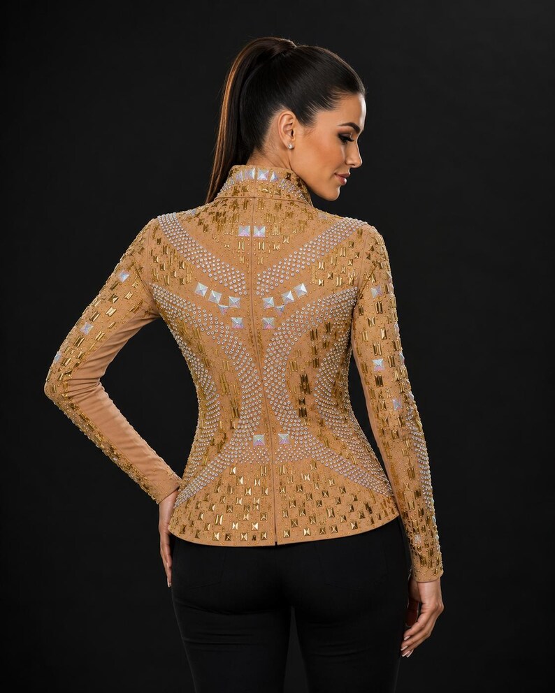 Rhinestone Western Show Jacket, Champagne Base, Gold Embellished Equestrian Apparel image 5