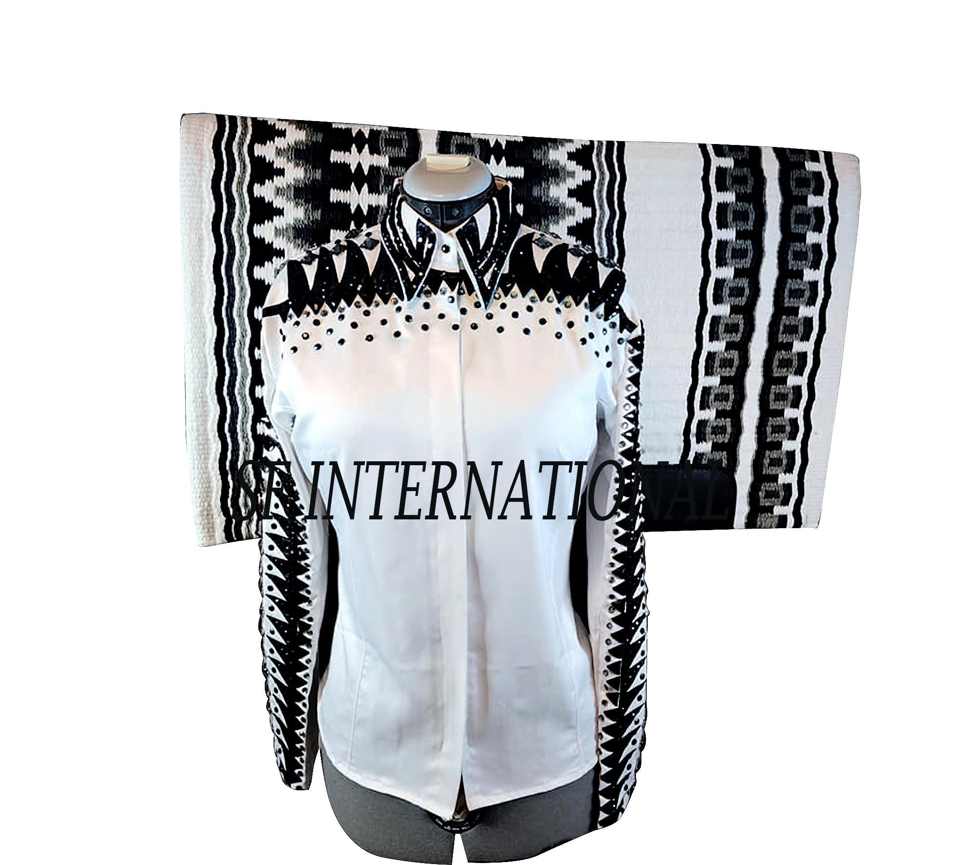 White & Black Western Show Shirt With Matching Pad, Lycra