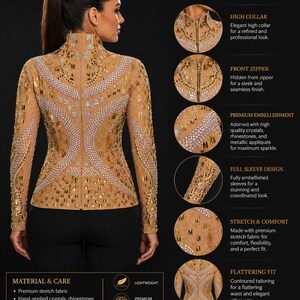 Rhinestone Western Show Jacket, Champagne Base, Gold Embellished Equestrian Apparel image 4