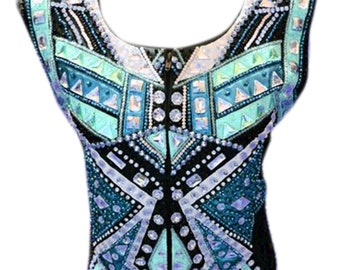 Chaleco de exhibición occidental para mujer: ropa de exhibición ecuestre con adornos de cristales