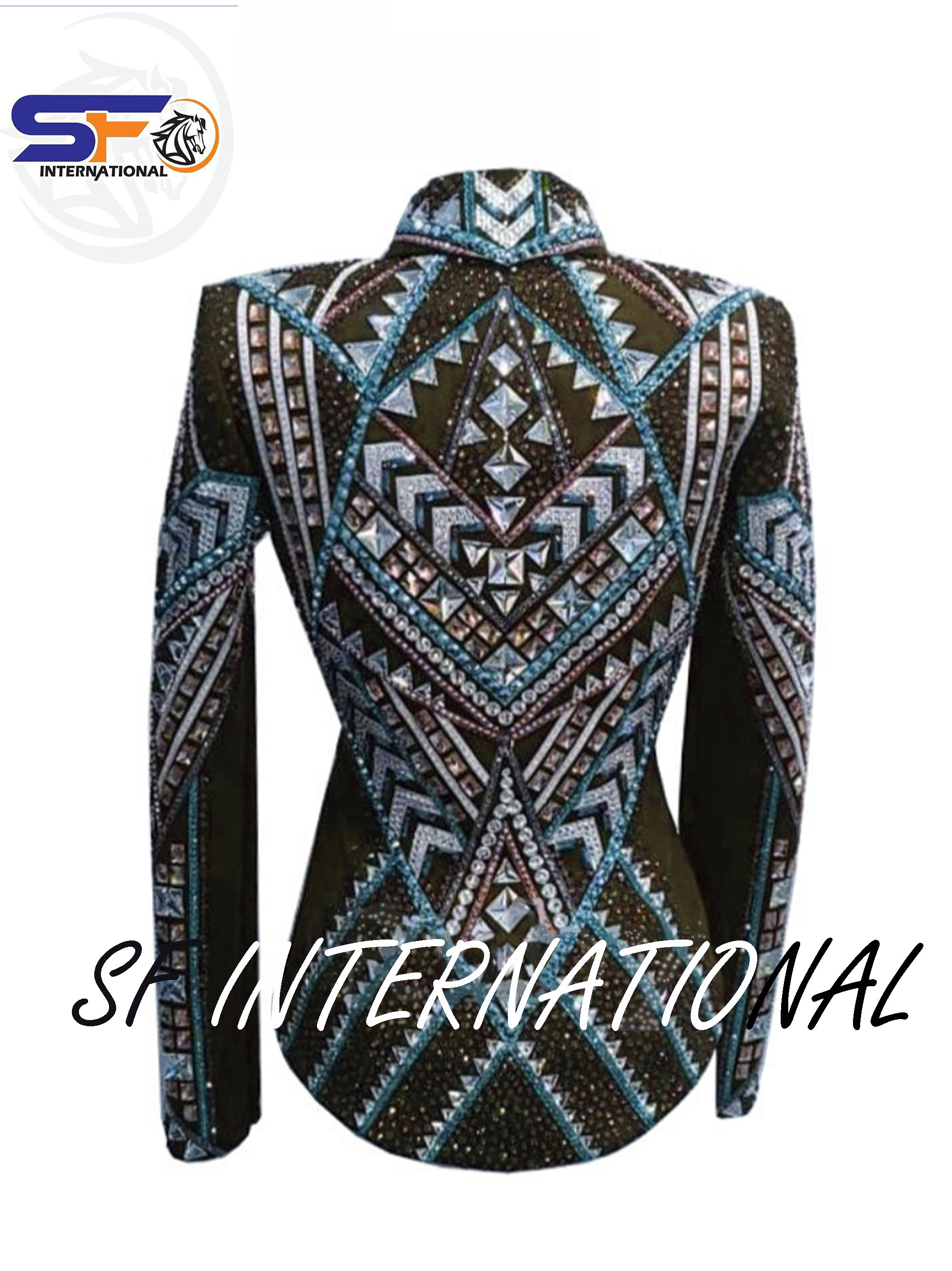Veste Showmanship bleu turquoise et strass : tenue de
