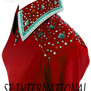 Camisa Western Show con diamantes de imitación rojos, ropa personalizada para espectáculos ecuestres imagen 3