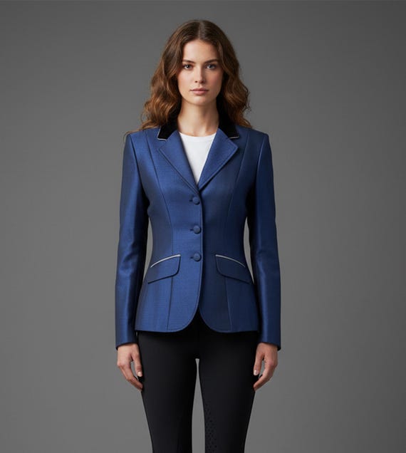 Royal Blue Equestrian Show Jacket - Ladies Velvet Collar Competition Coat