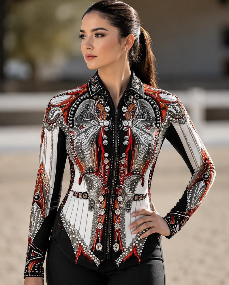 Western Show Jacket, Red White Embellished Horse Apparel image 1