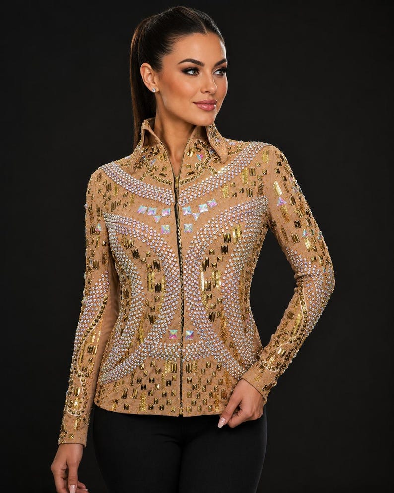 Rhinestone Western Show Jacket, Champagne Base, Gold Embellished Equestrian Apparel image 1
