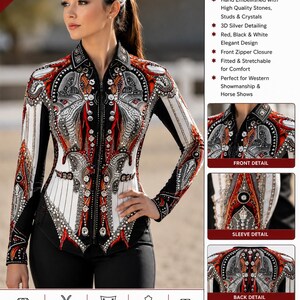 Western Show Jacket, Red White Embellished Horse Apparel image 4