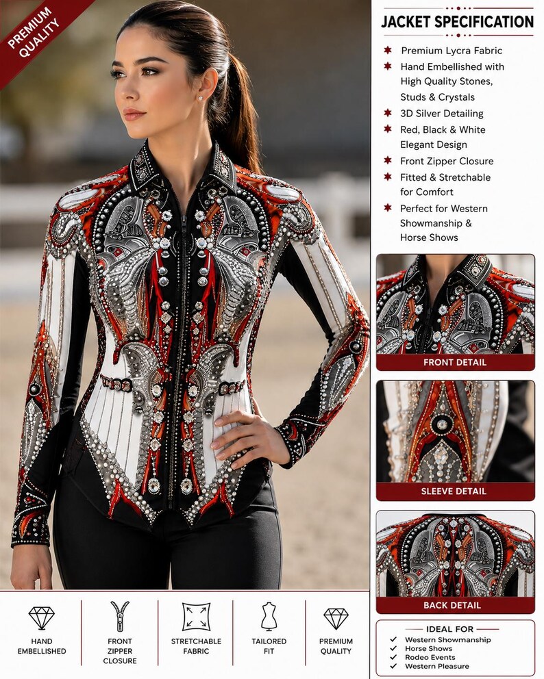 Western Show Jacket, Red White Embellished Horse Apparel image 4